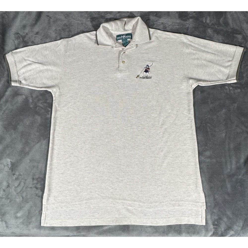 Big Dogs Polo Shirt Mens XL Tan The Reel Master Fishing Dog Father's Day Fishing